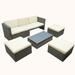 Latitude Run® 5 Piece Rattan Sectional Seating Group w/ Cushions Synthetic Wicker/All - Weather Wicker/Wicker/Rattan in Gray | Outdoor Furniture | Wayfair