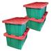 HOMZ Durabilt 15 Gallon Heavy Duty Holiday Storage Tote, Green/Red (4 Pack) - 5.50