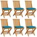 vidaXL Patio Chairs with Light Blue Cushions 6 pcs Solid Teak Wood - 18.5'' x 23.6'' x 35''