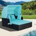 Costway Patio Rattan Daybed Lounge Retractable Top Canopy Side Tables - See Details