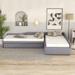 L-Shaped Twin Size Upholstered Twin Size Daybed with Twin Size Trundle Bed, 1 Drawer and Wood Slats