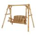 Veikous 2-Seat Freestanding Porch Swing Wooden Patio Glider w/Stand for Lawn Garden and Backyard Natural