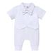 Ibtom Castle Baby Boy Baptism Outfit Christening Outfits Formal Suit Onesie Jumpsuit Overall Romper & Vest & Bowtie Wedding Tuxedo Gentleman Birthday Clothes Set 9-12 Months White-Short Sleeve