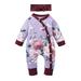Baby Girl Outfit Toddler Boys Girls Flower Print Romper Jumpsuit+Headband Outfits For 3-6 Months