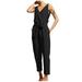 Womens Summer Casual Cotton And Linen Jumpsuits Loose Short Sleeve Romper Loungewear Ladies Solid Loose Long Playsuits Rompers Jumpsuit