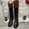 Coach Shoes | Coach Eva Black Brown Calf Leather Tall Boots 6.5 B Zip Classy 2-Tone | Color: Black/Brown | Size: 6.5