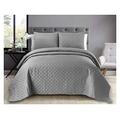 HV HOME VALE Quilted Bedspreads with Matching Pillowcases, Ultrasonic Microfibre Luxury Bed Throws, Diamond Shape Embossed Pattern Comforter Set, Easy care, Machine Washable (Grey, King)