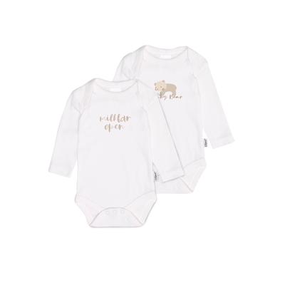 Body LILIPUT "Milkbar open & Baby bear", Baby, Gr. 44, EURO-Größen, weiß, 100% Baumwolle, bedruckt, kurz, Rundhals, Langarm, Bodies, mit Druckknöpfen Image