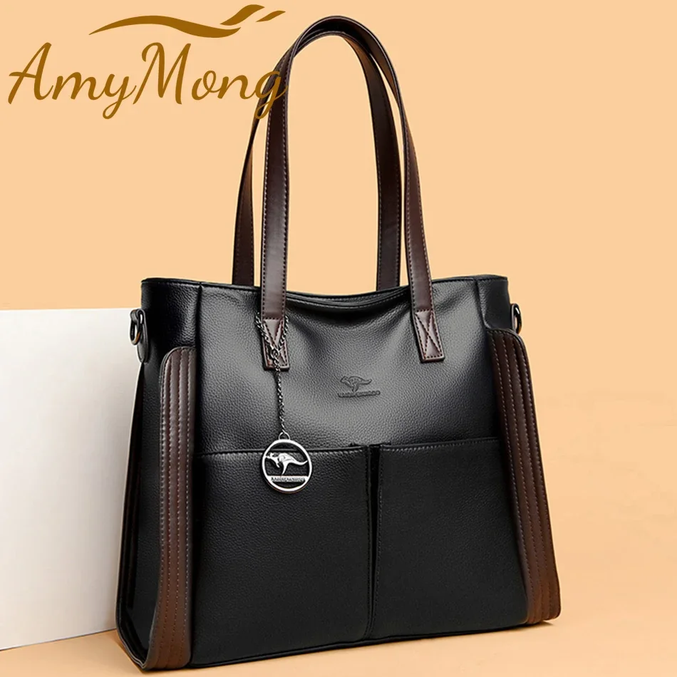 Sac à main fourre-tout à la mode pour femmes, grand sac de luxe de styliste, sac de marque en cuir souple, sac à bandoulière