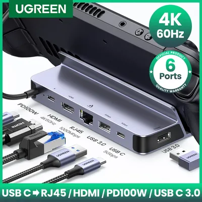 UGREEN – Station d'accueil USB type-c vers HDMI 4K60Hz RJ45 PD100W pour Steam Deck nintendo