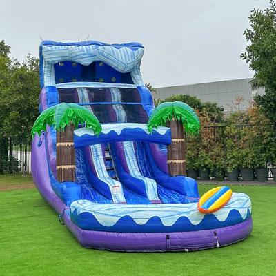 XJUMP 17' Surf Beach Commercial Grade Inflatable Dual Lane Water Slide with Splash Pool (with Air Blower), Outdoor Play