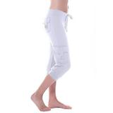 Mrat Women Pants Summer Yoga Capris Pants Spring Ladies Workout Out Leggings Stretch Waist Button Pocket Yoga Gym Cropped Trousers Female Workout Pants White XL