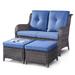 Wildon Home® Bonia 52.7" Wide Outdoor Loveseat w/ Cushions Wicker/Rattan/Olefin Fabric Included in Blue | 35 H x 52.7 W x 35.8 D in | Wayfair