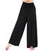 Mrat Casual Pants For Women Full Length Pants Ladies Solid Cotton Linen Loose Wide Leg Pants Solid Elastic Waist Split Pants Sweat Pants Female Black XXXL