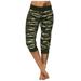 Mrat Black Pants Women Yoga Capris Pants Ladies Yoga Camouflage Printed Panel Drawcord Fashion Capris Casual Cropped Leg Pants Yoga Pants Flare Green XXXL