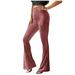 Mrat Womens Pants Athletic Full Length Pants Ladies Casual Pantsbell-bottoms Solid Waist Long Pants Female Comfy Pants Trendy Pink M