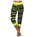 Mrat Womens Pants Workout Yoga Capris Pants Ladies Yoga Camouflage Printed Panel Drawcord Fashion Capris Casual Cropped Leg Pants Female Pants Dressy Casual Yellow S