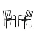 2PCS Outdoor Patio Backrest Vertical Grid Wrought Iron Dining Chair Black