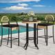 Dextrus 3-Piece Patio Bar Table Set Outdoor Wicker Bar Height Bistro with Soft Cushions Steel Frame for Poolside Balcony Barstools (Black)