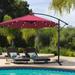 Solar Powered Outdoor Umbrella SYNGAR 10ft Patio Offset Hanging Umbrella with 24 Solar Powered LED Lights Crank & Cross Base Outdoor Patio Umbrella for Backyard Poolside Lawn Garden Burgundy D105