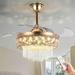 Crystal Chandelier Fandelier Gold Ceiling Fan Modern Retractable Invisible Ceiling Fan Light Remote 3 Speeds 3 Colors Changes Lighting Fixture Golden Fan for Bedroom Living Room