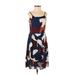 Ann Taylor LOFT Casual Dress - A-Line Scoop Neck Sleeveless: Blue Floral Dresses - Women's Size 00 Petite