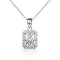 Diamond Treats 925 Sterling Silver Pendant Necklace with a Emerald Cut Stone and Small Cubic Zirconia Stones, Rectangle Emerald Cut Pendant Necklace in 925 Silver, Elegant Silver Necklace for Women