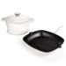 BergHOFF Neo 3Pc Cast Iron Set: 3Qt Covered Dutch Oven & 11" Grill Pan Enameled Cast Iron/Cast Iron in Blue/Gray | Wayfair 2220015