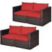 Latitude Run® Millee 90.5" Wide Outdoor Wicker Loveseat w/ Cushions Wicker/Rattan in Red | 25.5 H x 59 W x 29.5 D in | Wayfair