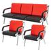 YaoTown 70.87" W Leather Seat Tandem Seating w/ Metal Frame Leather/Metal in Red | 29.92 H x 70.87 W x 26.77 D in | Wayfair ha1056