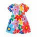 Fesfesfes Toddler Baby Girls Summer Dress Cartoon Printing Short Sleeve Dress Cotton Round Neck Sun Dress Casual Boho Beach Dress Clearance Under 10$