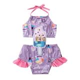 Infant Baby Girl Swimsuits Ruffles Ice Cream Print Halter Sleeveless Jumpsuit Swimwear Beachwear