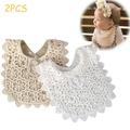 CNKOO 2 Pcs Baby Bibs Lace Fake Collar Baby Bandana Bib for Drooling and Teething with Snap 100% Organic Cotton Bib Burp Cloths for Baby Girl Baby Shower Gift Set (White+Beige)