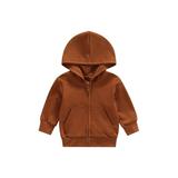 Qtinghua Toddler Baby Boy Girl Zip Up Hoodies Sweatshirt Long Sleeve Hooded Jacket Cardigans Casual Fall Clothes Dark Orange 3-4 Years