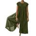 Womens Summer Casual Cotton And Linen Jumpsuits Loose Short Sleeve Romper Loungewear Ladies Solid Loose Long Playsuits Rompers Jumpsuit