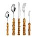 Bay Isle Home™ Natural Bamboo Handle 5 Pieces Tableware Western Food Steak Knife Fork Spoon Creative Cake Dessert Spoon Wood/Stainless Steel | Wayfair