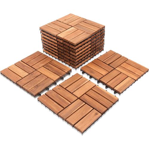 Randaco Holzfliesen Akazienholz Balkonfliesen Gartenfliesen Terrassenfliesen, 30x30cm, 4m², 12