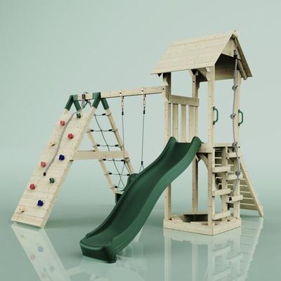 Polar play Outdoor Spielturm mit Wellenrutsche, Klettergerüst mit Kinderschaukel Kletterwand