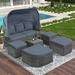 Outdoor Patio Furniture Wicker Sectional Sofa Set with Retractable Canopy, Daybed Sunbed with Liftable Table