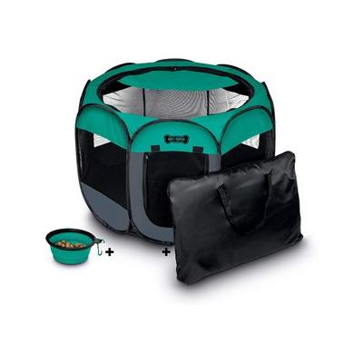 Ruff 'N Ruffus Portable Foldable Cat & Dog Playpen, Carrying Case, & Travel Bowl, Aqua, Medium