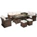 Direct Wicker 8 Seat Patio Garden Gas Fire Pit Rectangle Wicker Dining Table Sofa Set