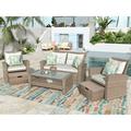 GZXS 4 Piece Outdoor Patio Furniture Set PE Rattan Wicker Sofa Set Outdoor Sectional Furniture Chair Set with Coffee Table and Ottoman (Beige)