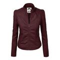 Made by Johnny Women s Vegan Leather Motorcycle Jacket XS WINE