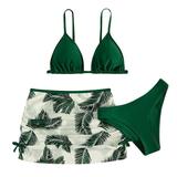TAIAOJING Girls Bathing Suit Kids Child 3 Piece Soild Bikini Tops Underpants Print Skirt Swimwear Set Girl s Swimsuit 9-12 Years