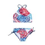 TAIAOJING Girls Swimsuits Bikini Set 2 Pcs Swimwear Floral Tops Drawstring Bottoms Suit Suit New Split Water Drop Print Girl s Bathing Suit 9-10 Years