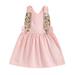 Toddler Baby Easter Overall Dress Cute Sleeveless Square Neck Bunny Suspender Dress