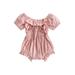 Lamuusaa Baby Girls Summer Casual Romper Solid Color Short Sleeve Ruffle Tie Up Playsuits