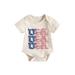 Bagilaanoe 4th of July Toddler Baby Girl T-shirt/Rompers Star Stripes Letters Print Short Sleeve Bodysuit 6M 12M 18M 24M 3T 4T 5T Kids Tees for Independence Day