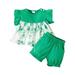 Toddler Girl Clothes Suit Short Sleeve Summer Cactus Print Tops Shorts Suit 2Pcs Outfits Green