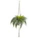Nearly Natural 25in. Green Fern Hanging Plastic Artificial Plant in Decorative Basket